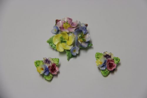 Brooch and Matching Ear Rings Made from Coalbrook China
