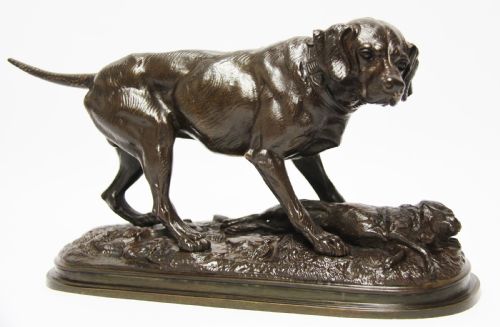 A French Bronze of a Hunting Dog and Hare
