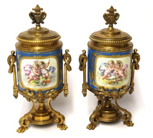 A Fine 19th Century Pair of French Sevres Style Porcelain and Ormolu Vases.