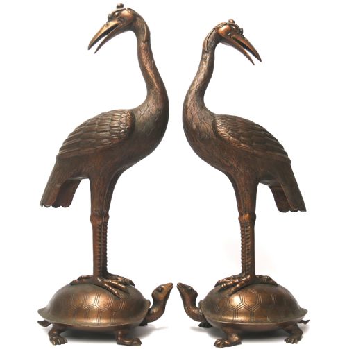A Large Pair of Japanese Bronze Storks