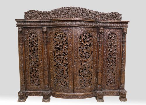 19th Century Indian Carved Padauk Wood Side Cabinet