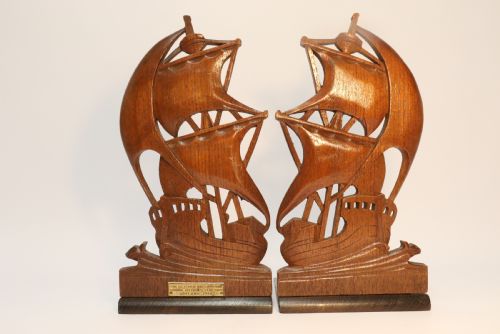 A Rare Pair of Naval Interest Teak Book Ends