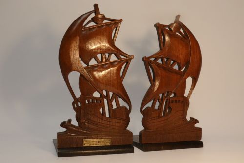 fig 1. A rare pair of Naval Interest Teak Book Ends
