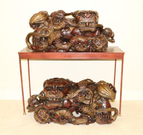 A Rare Pair of Chinese Mythical Beasts/dogs of Foo on Stands