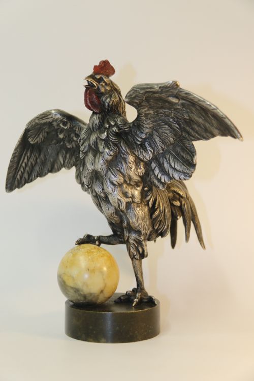 A Silvered and Electrified Bronze Study of a Cockerel, Early 20th Century