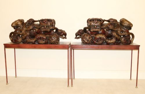 fig 1. A rare pair of Chinese Mythical Beasts/Dogs of Foo on Stands