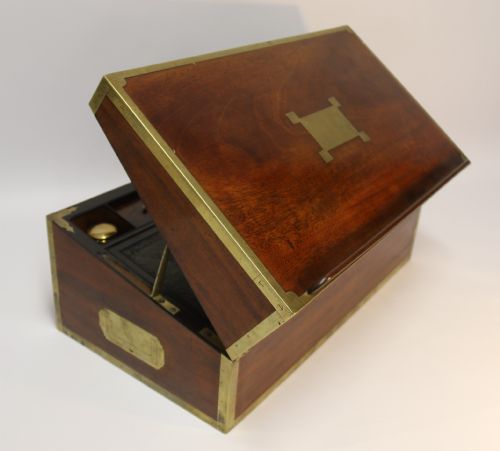 English Early 19th C Brass Mounted Campaign Writing Box