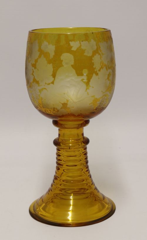 A German Amber Glass Engraved Goblet