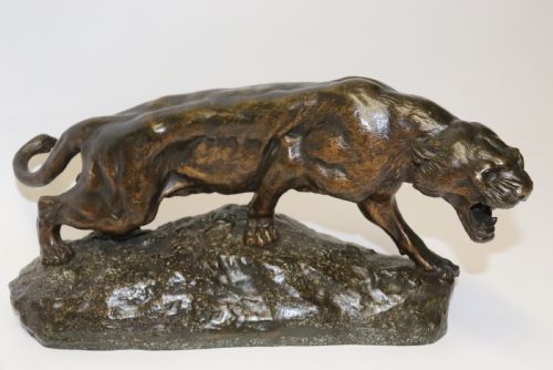 Early 20th Century Bronze Panther by T Cartier