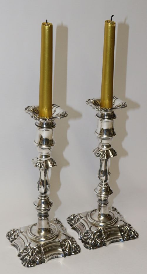 A Fine Pair of Heavy Gauge Silver Candle Sticks