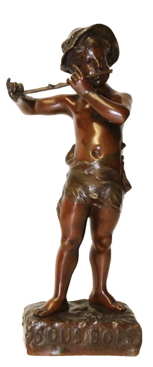 A 19th C Bronze Figure of a Boy Playing a Flute, by Marcel Debut