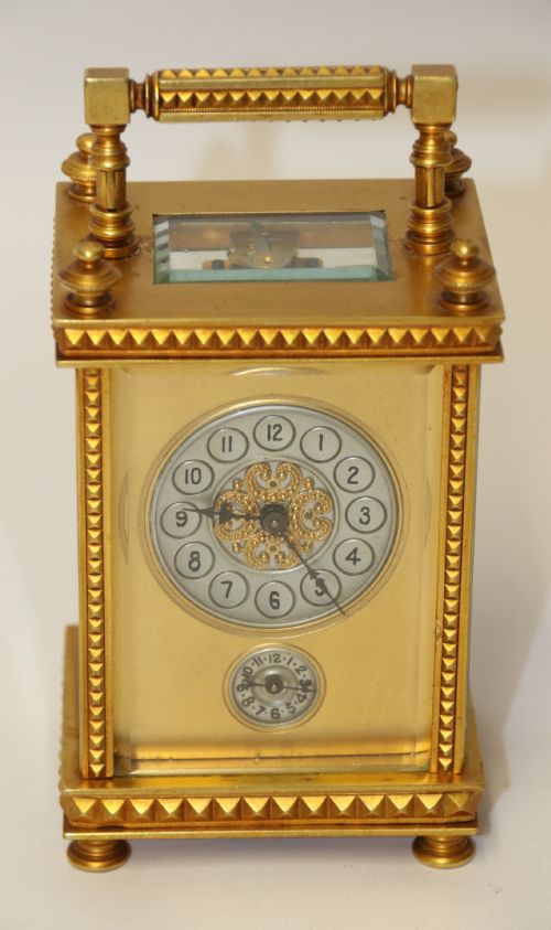 A Superb Late 19th C Gilt Brass Carriage Clock with an Alarm