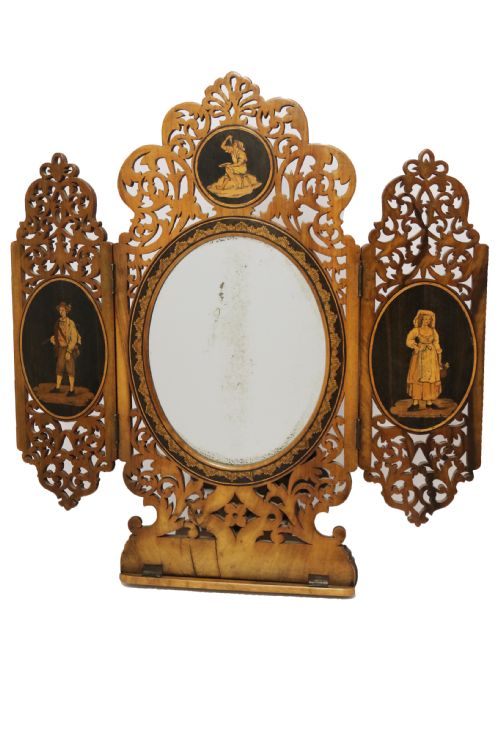 A Fine Grand Tour Italian Sorrento Ware Marquetry  Adjustable Mirror