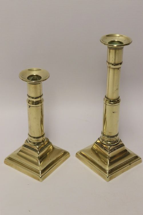 A Pair of Rare English Georgian Telescopic Brass Candlesticks