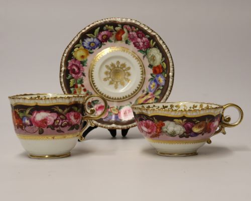 A Fine Antique English Hand Painted Coalport Porcelain Cabinet Trio.