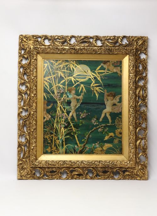 A Late Victorian Oil Painting of a Group of Fairies in the Moon Light.