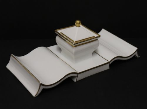 A Stylish Art Deco Porcelain Desk Inkstand