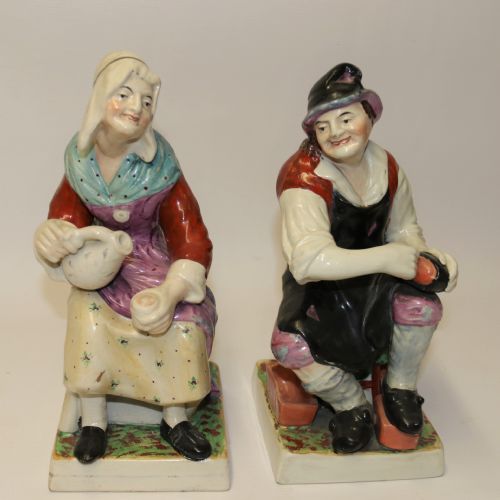 A Large Pair of  19th C Staffordshire Pottery Seated Figures.