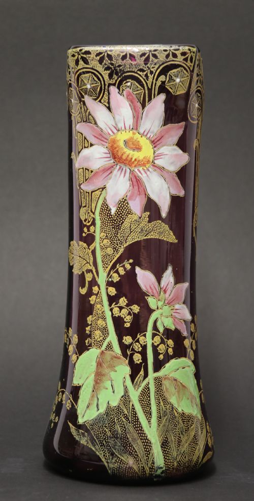 A Late 19th C French Enameled  Glass Vase Attributed to Legras