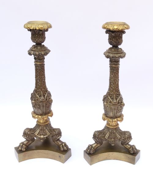 A Pair of 19th C Bronze and Gilt Candlesticks, Circa 1845