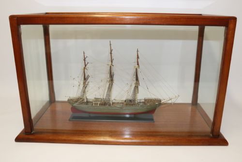 A Hand Modelled Ship in a Glass and Mahogany Case, C 1910