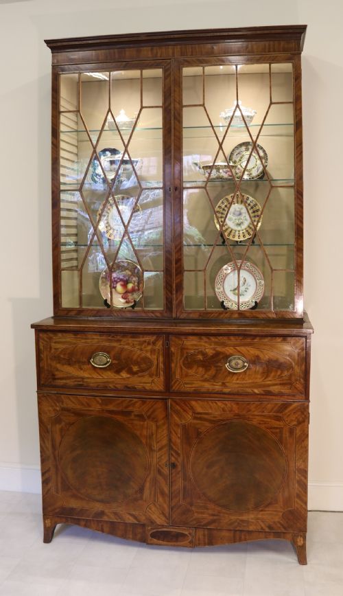 A Superb George III Period Inlaid Flame Mahogany Secretaire Bookcase/display Cabinet