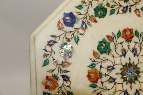 fig 1. Indian white marble Table Top inlaid with semi precious cut stones, C 1900