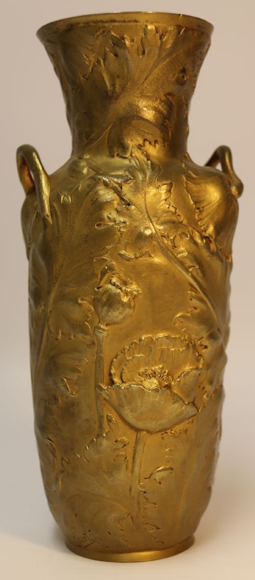 French Gilt Bronze Vase Decorated with Poppies, C 1890, Signed a Vibert