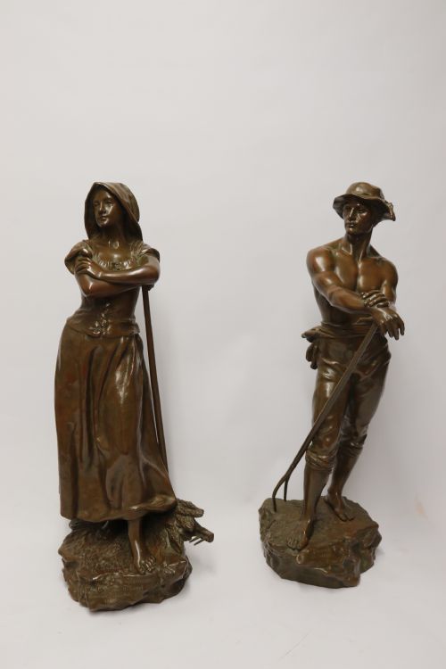 fig 1. A beautiful pair of large bronze figures depicting farm workers