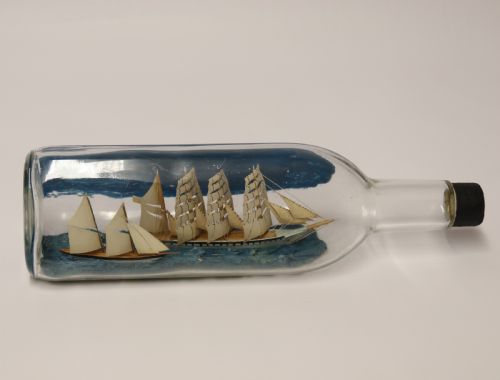 A Fine Folk Art Diorama with Twin Ships in a Bottle, C 1930