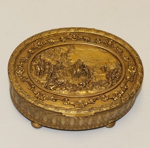 Antique 19th C French Gilt Brass Jewellery Casket