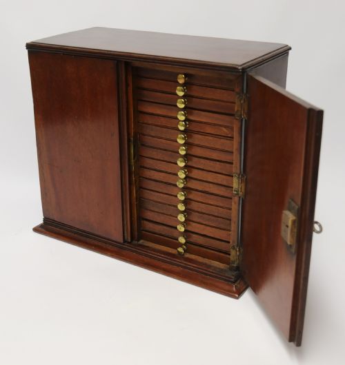 A Rare Victorian Mahogany 32 Drawer Coin Collectors Cabinet