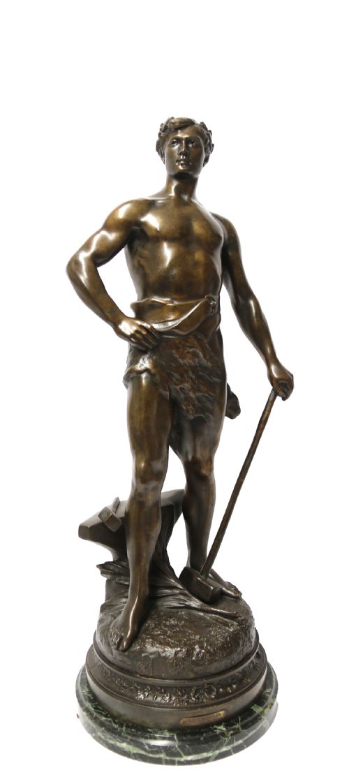 A Fine Large Spelter Study of a Blacksmith by C.h Perron