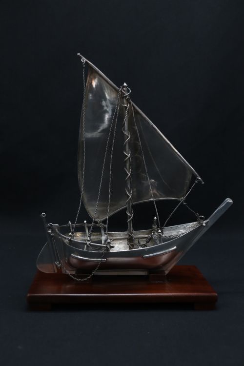 A Finely Made Scale Model of a Middle Eastern Sailing Boat in Silver