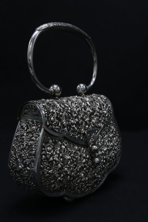 A Decorative Chinese Hand Decorated Copper and Silver Plated Handbag, Circa 1910