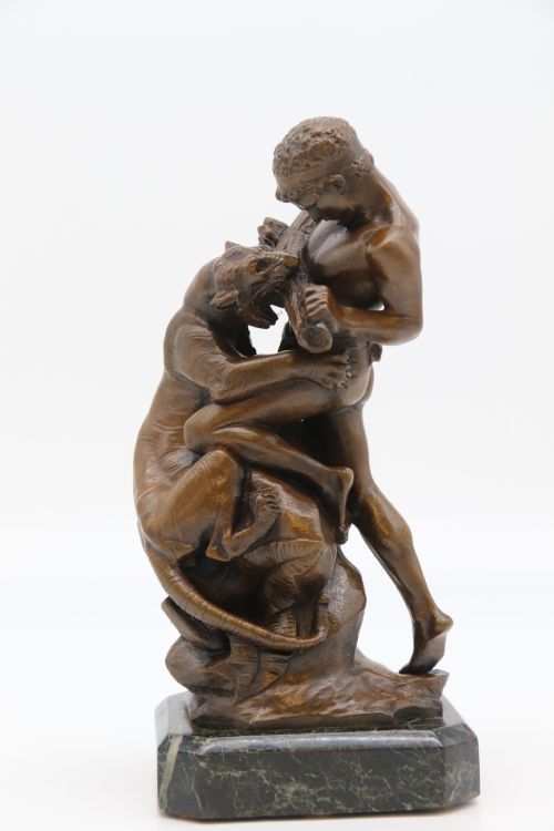 A Fine Late 19th Century Classical Bronze Study of a Man Fighting a Tiger
by Edouard Drouot
