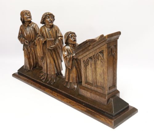 A Fine 19th Century Arts and Crafts Carved Oak Figure Group of Three Monks.