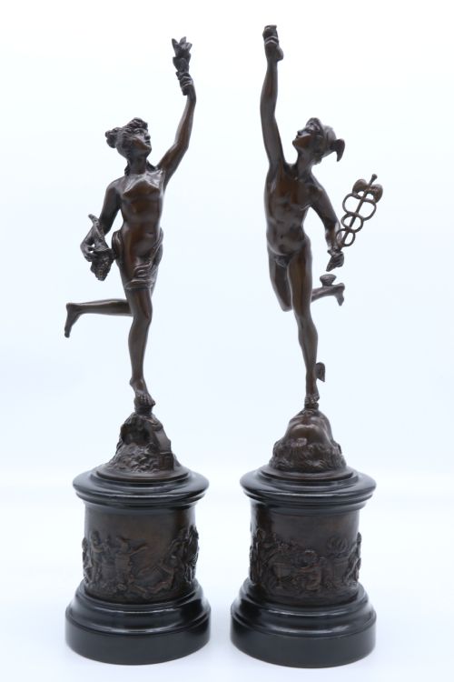A Fine Pair of 19th C Grand Tour Classical Bronze Figures of Mercury and Fortuna