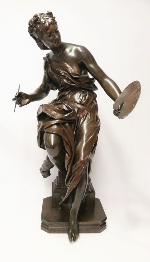 A Most Impressive Large Classical Bronze Study of a Female Artist by Jean-paul Aube, C 1890