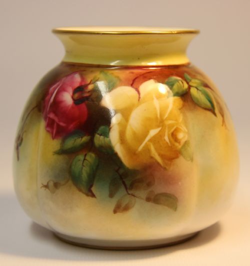A Fine English Edwardian Hadleys Royal Worcester Porcelain  Floral Painted Vase