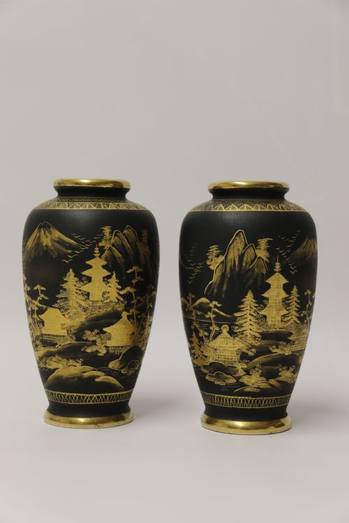 A Pair of Japanese Satsuma Ware Pottery Vases, Circa 1910