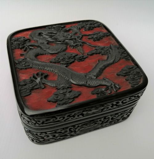 A Fine Quality 19th Century Chinese Carved Red and Black Lacquer Box