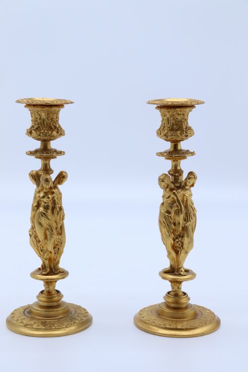 A Superb Pair of 19th Century Classical Gilt Bronze Candlesticks.