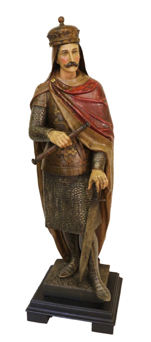 19th C Carved Pine Polychrome Life Size Model of a Medieval King