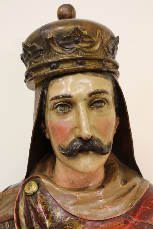 fig 1. 19th C carved pine polychrome life size model of a medieval king