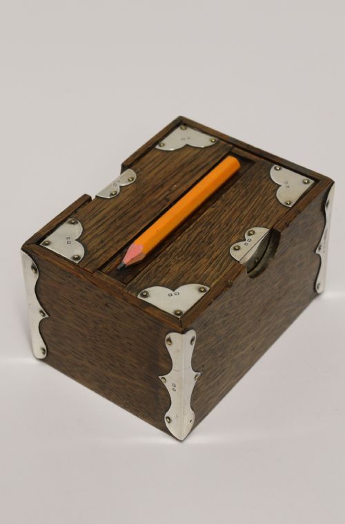 A Small Edwardian Silver Mounted Oak Bridge Pencil Box 1909 - 10
