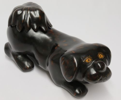 A Rare Japanese Meiji Period Papier Mache Container in the Form of a Puppy Dog