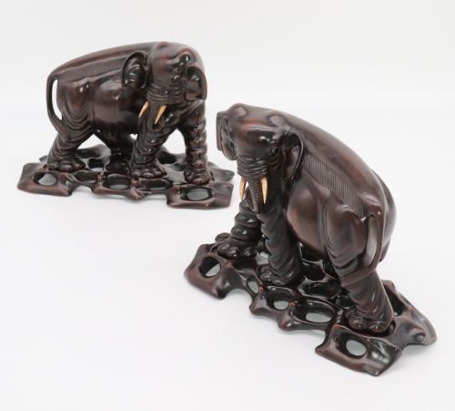 CHINESE 19TH C PAIR OF HARDWOOD ELEPHANTS ON STANDS C 1890 - ADDITIONAL PHOTO 27
