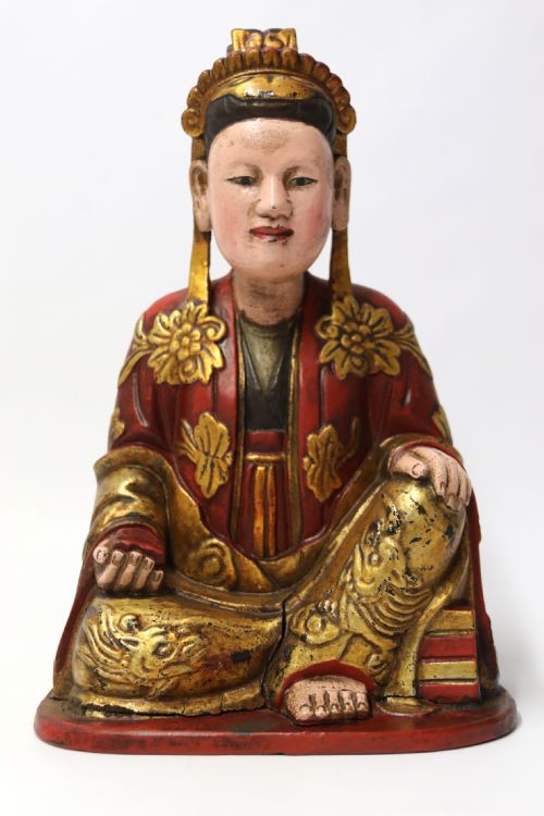 A Rare 19th Century Chinese Carved and Lacquered Study of Mandarin Figure