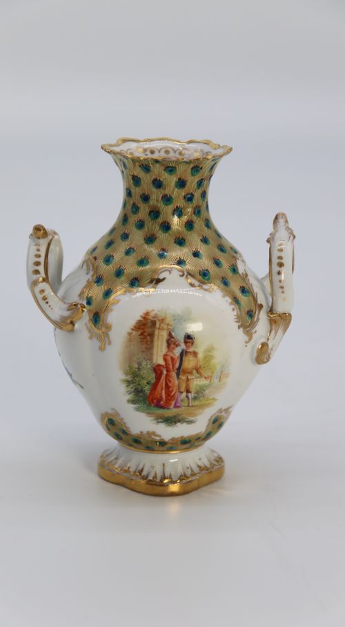 A Fine Dresden Porcelain Hand Painted Rococo Revival Vase Circa 1900